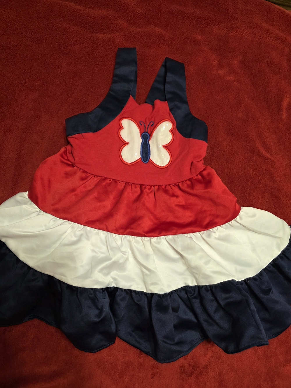 Emily Rose Red White Navy Butterfly Tiered Top